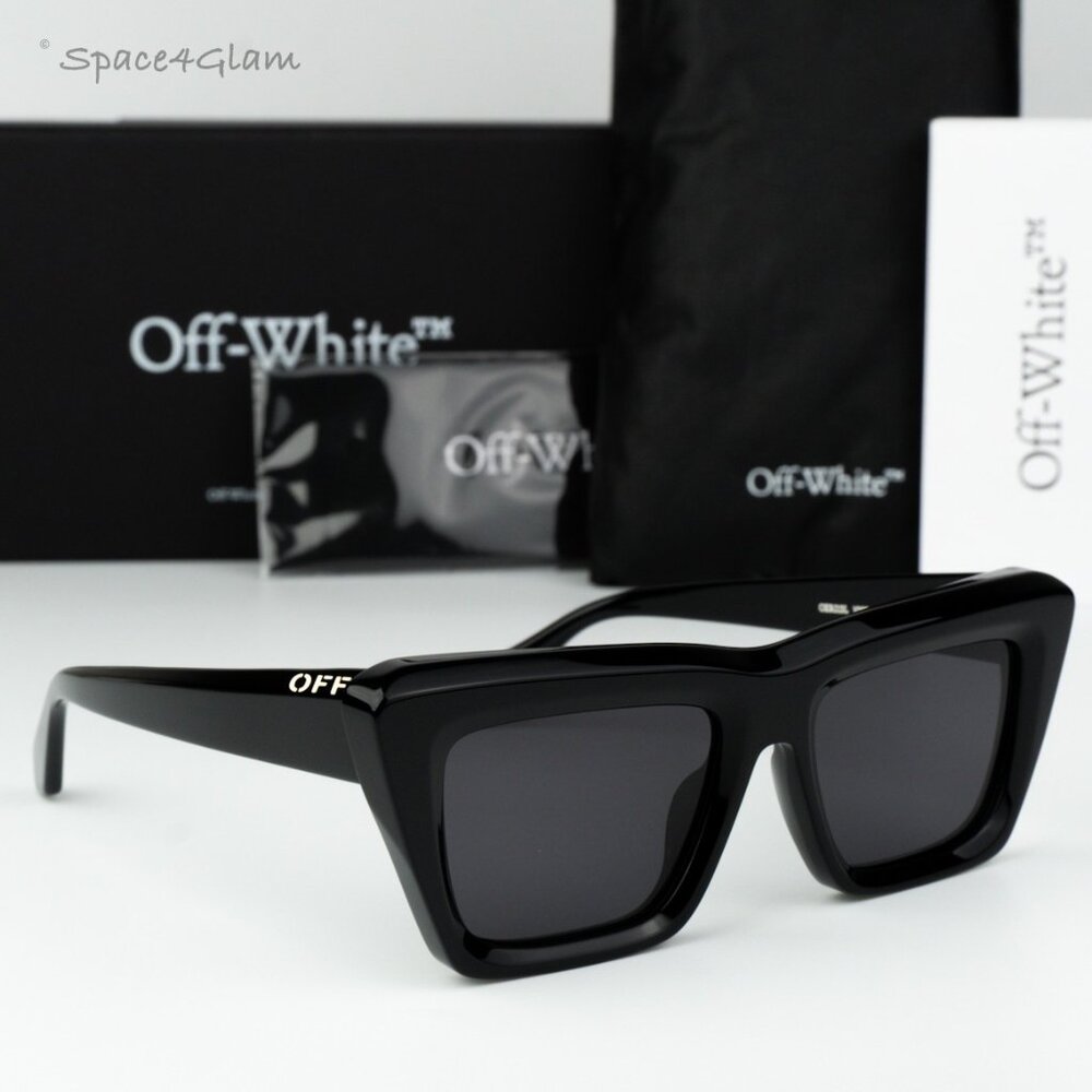 Off-White Women Sunglasses Black Grey Cat Eye OERI13L HAMPTON 1077 NEW AUTHENTIC